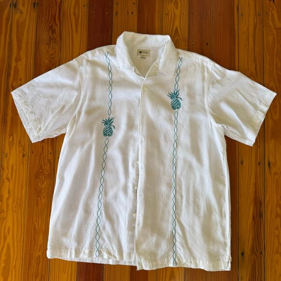 Hagger Clothing Linen Casual Button Up Mens Large Embroidered - Picture 1 of 5